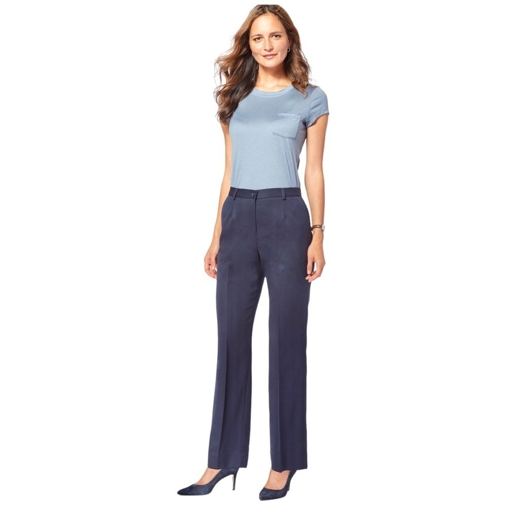 Pendleton Blue Micro Check Seasonless Wool Straight Leg Trousers Size 8